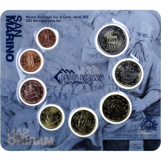 San Marino,
Setze 1 ct. - 2 euro,
Münzkaarte.FDC