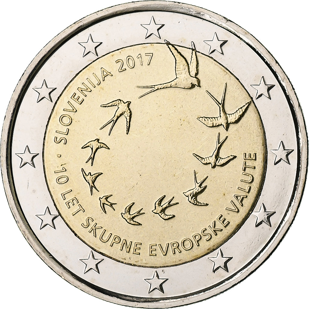 Słowenia,
2 euro,
10. Jahrestag des Euro