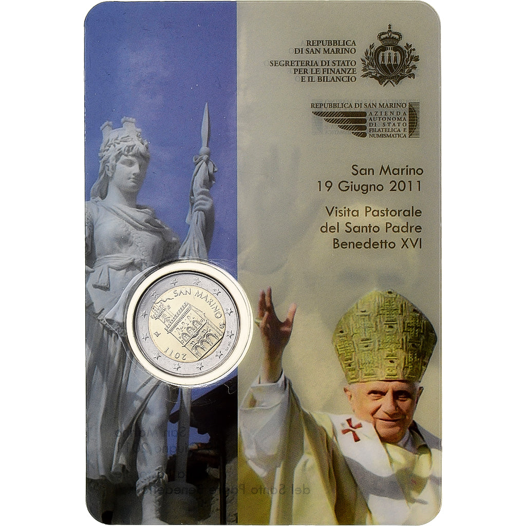 San Marino,
2 euro,
Pastoralbesuch von Papst Benedikt XVI