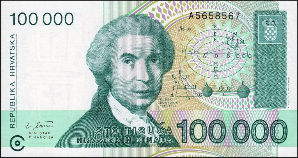Chorwacja 100 000 dinarów Ruder Bośković 1993 P-27