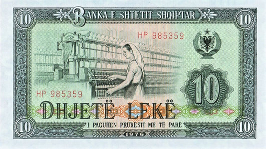 Albania 10 leke Włókniarki 1976 P-43