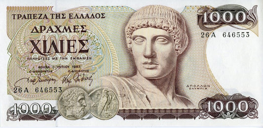 Grecja 1000 drachm Apollo 1987 P-202