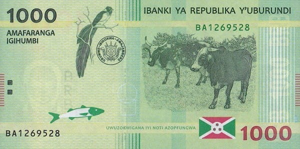 Burundi 1000 franków Krowy 2015 P-51a