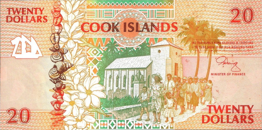 Wyspy Cooka 20 $ Kościół/ Krab 1992 P-9