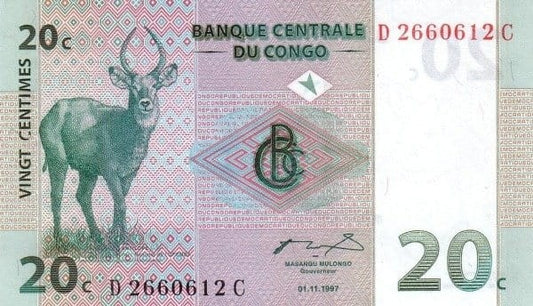 Kongo 20 centymów antylopy 1997 P-83