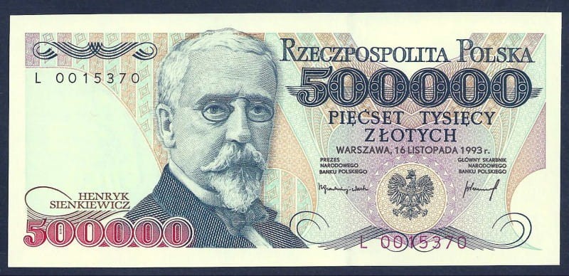 III RP 500000 zł Henryk Sienkiewicz 1993 P-161a.1 L