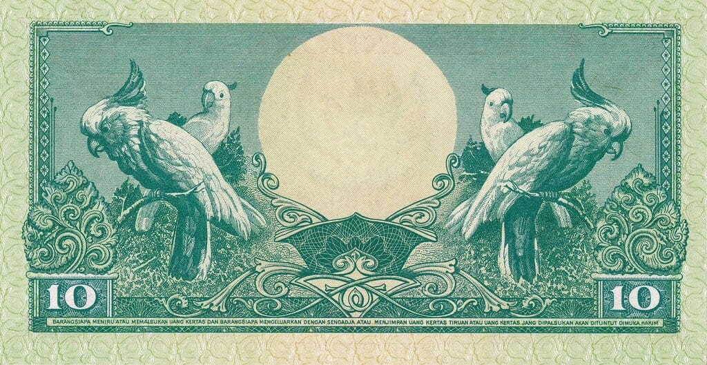 Indonezja 10 rupii Papugi 1959 P-66