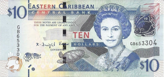 Karaiby Wschodnie 10 $ Żaglowiec Warspite 2015 P-52b