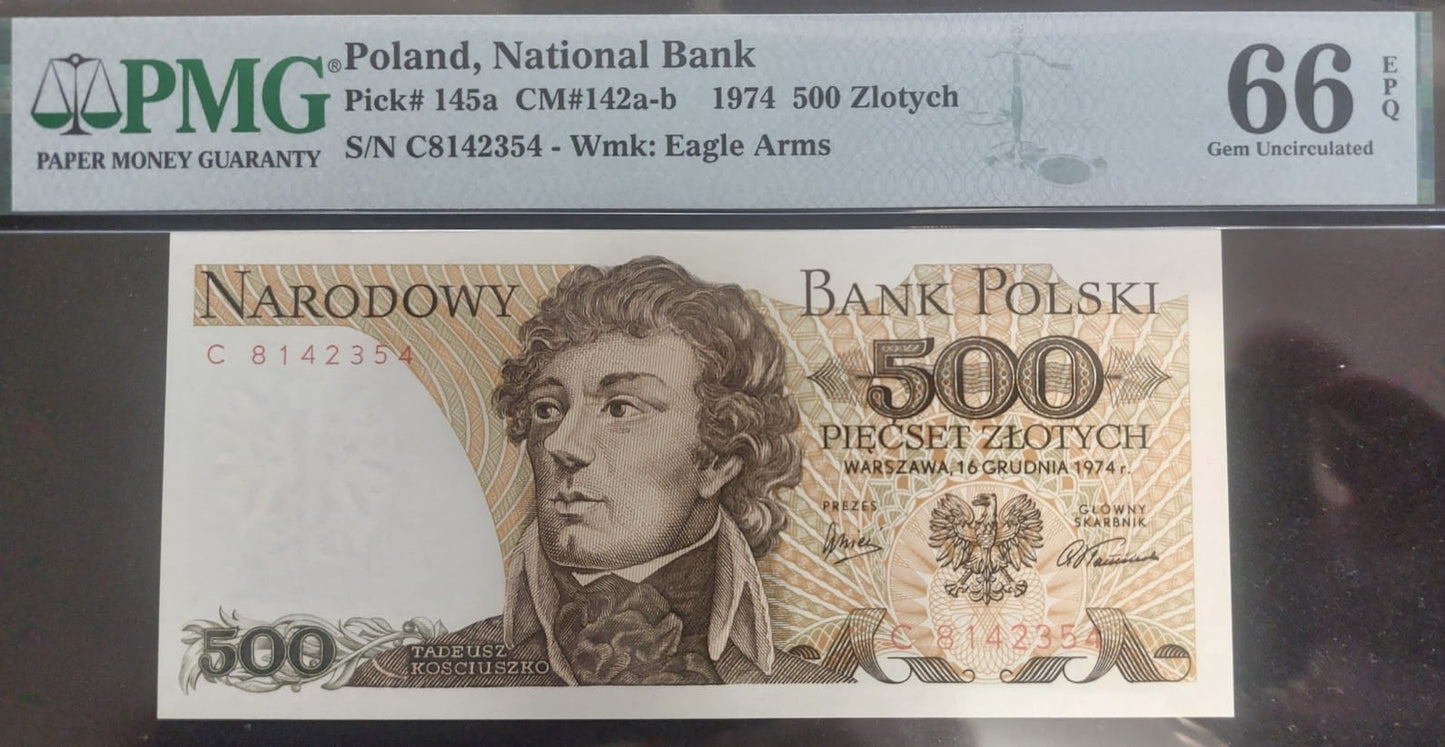 PRL 500 zł Tadeusz Kościuszko 1974 P-145a seria C PMG 66 EPQ