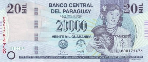 Paragwaj 20 000 guarani Bank centralny 2007 P-230a
