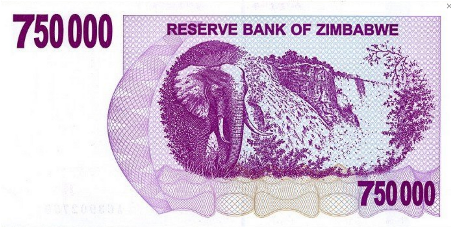 Zimbabwe 750 000 ZWL Słoń 2007 P-52