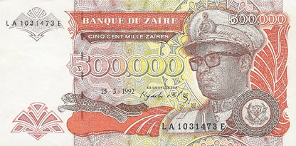 Zair 500 000 zair Generał 1992 P-43
