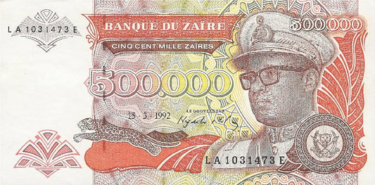 Zair 500 000 zair Generał 1992 P-43