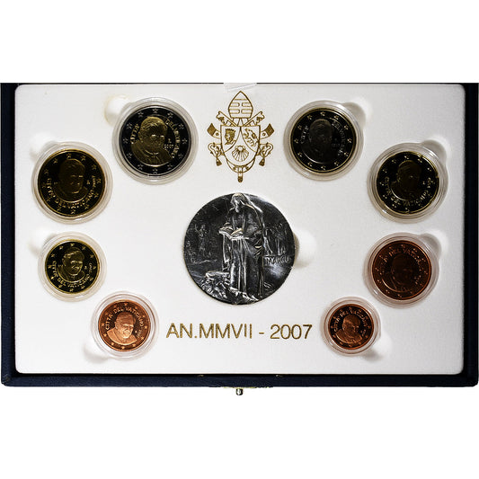 Watykan, 
  
  Benedykt XVI., 
  
  Setze 1 ct. - 2 Euro + Medalik