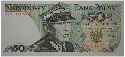 PRL 50 zł Karol Świerczewski 1988 seria GG P-142e