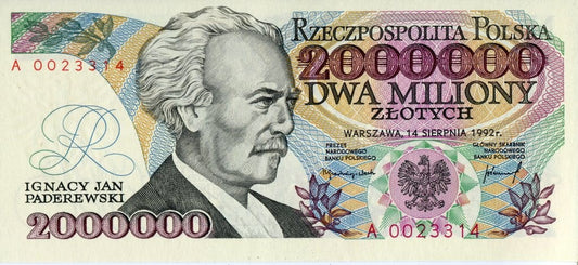 III RP 2000000 zł Ignacy Paderewski 1992 P-158a A