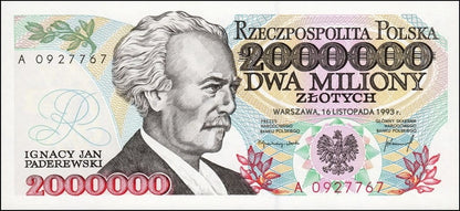 III RP 2000000 zł Ignacy Paderewski 1993 P-163a A