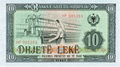Albania 10 leke Włókniarki 1976 P-43