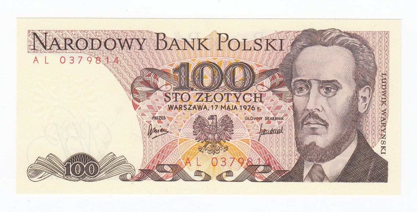 PRL 100 zł Ludwik Waryński 1976 P-143b AL
