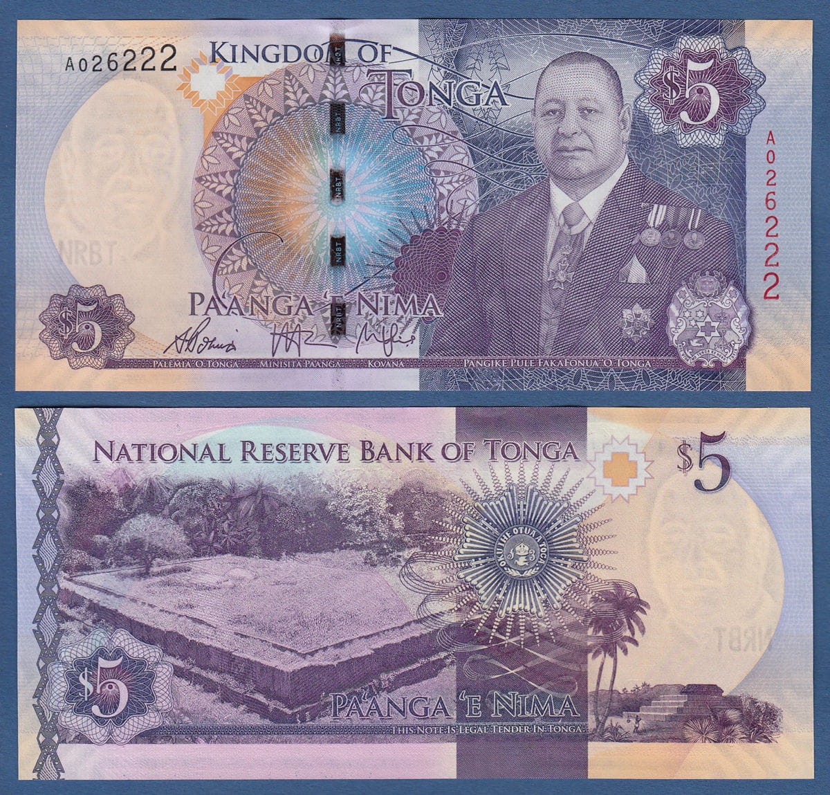 Tonga 5 Paanga Król Tupou VI 2015 P-45