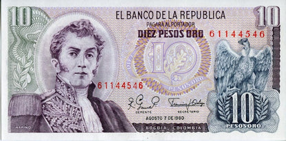 Kolumbia 10 peso Narino/ Obeliski 1980 P-407g.2