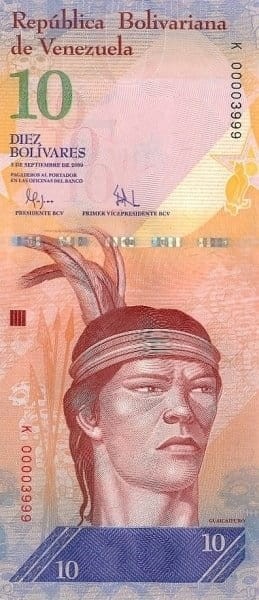 Wenezuela 10 Boliwarów Wódz Guaicaipuro 2009 P-90b