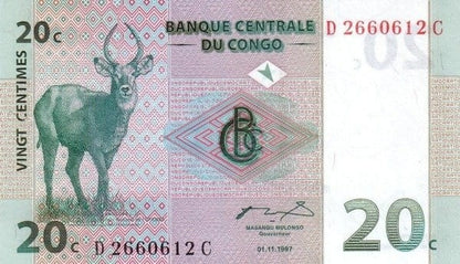 Kongo 20 centymów  antylopy 1997 P-83