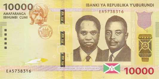 Burundi 10 000 franków Hipopotam 2015 P-54a