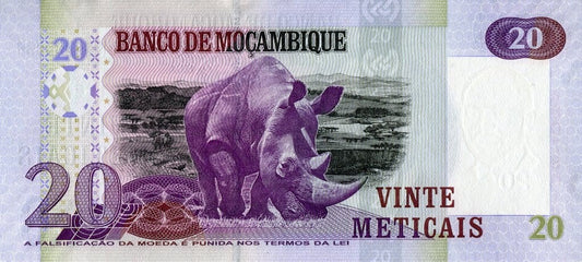 Mozambik 20 meticais Nosorożec 2006 P-143