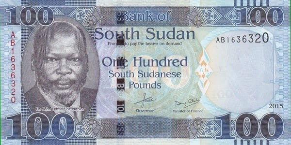 Sudan Południowy 100 funtów Lew 2015 P-10b