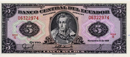 Ekwador 5 sucres A. J. Sucre 1988 P-113d