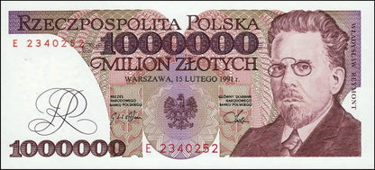 III RP 1000000 zł Władysław Reymont 1991 P-157a E