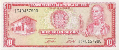 Peru 10 soles Tititaka żaglówki 1973 P-100c