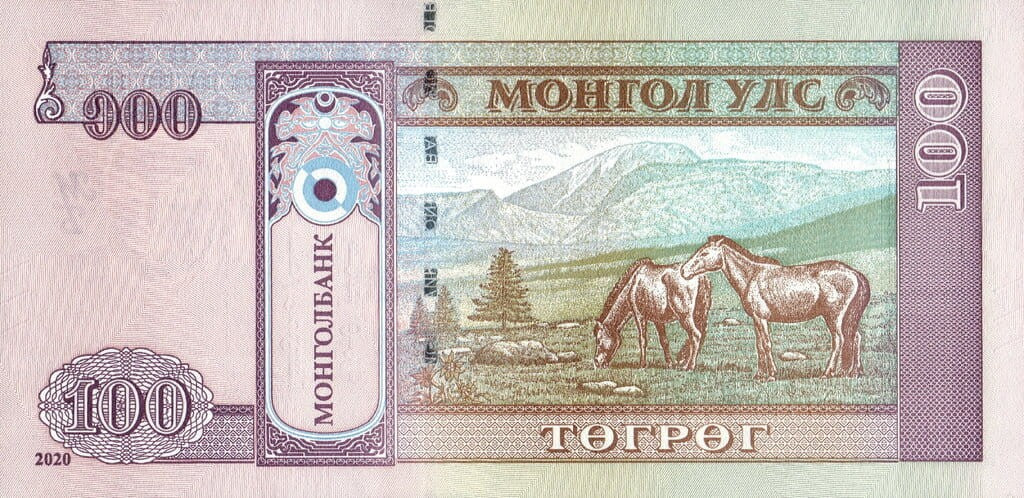 Mongolia 100 tugrik Konie 2020 P-73