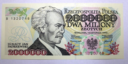 III RP 2000000 zł Ignacy Paderewski 1993 P-163a B