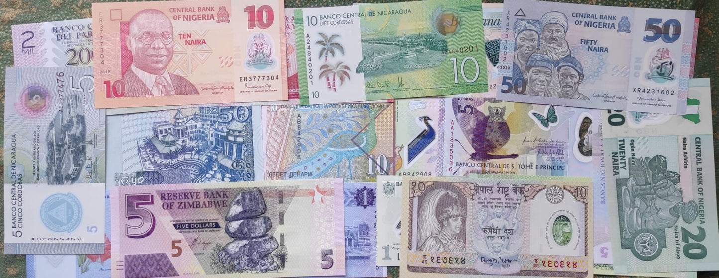 Banknoty Polimerowe x20 każdy inny UNC