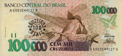 Brazylia 100 cruzeiros Kolibry 1993 P-238