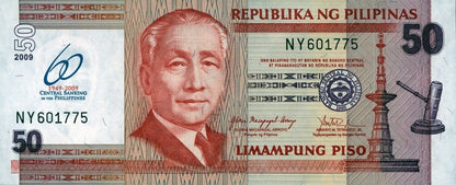 Filipiny 50 piso 60 lat Banku 2009 P-201