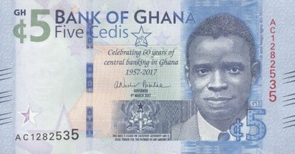 Ghana 5 cedis 60 lat Banku Centralnego 2017 P-43a