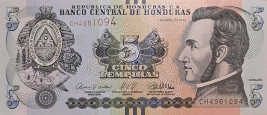 Honduras 5 lempira Morazan 2022 P-98e
