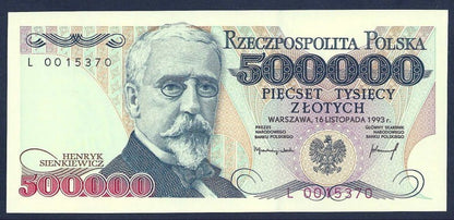 III RP 500000 zł Henryk Sienkiewicz 1993 P-161a.1 L