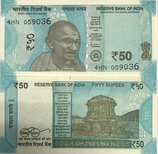 Indie 50 rupii Ghandi/Hampi 2022 P-111p