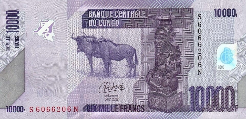Kongo 10 000 fr Gnu 2022 P-103d