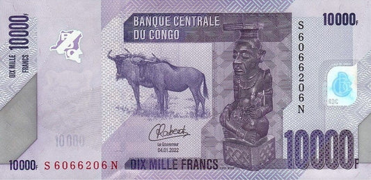 Kongo 10 000 fr Gnu 2022 P-103d