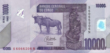 Kongo 10 000 fr Gnu 2022 P-103d