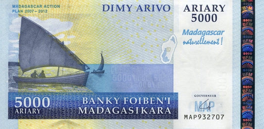 Madagaskar 5000 ariary Żaglówki 2007 P-94