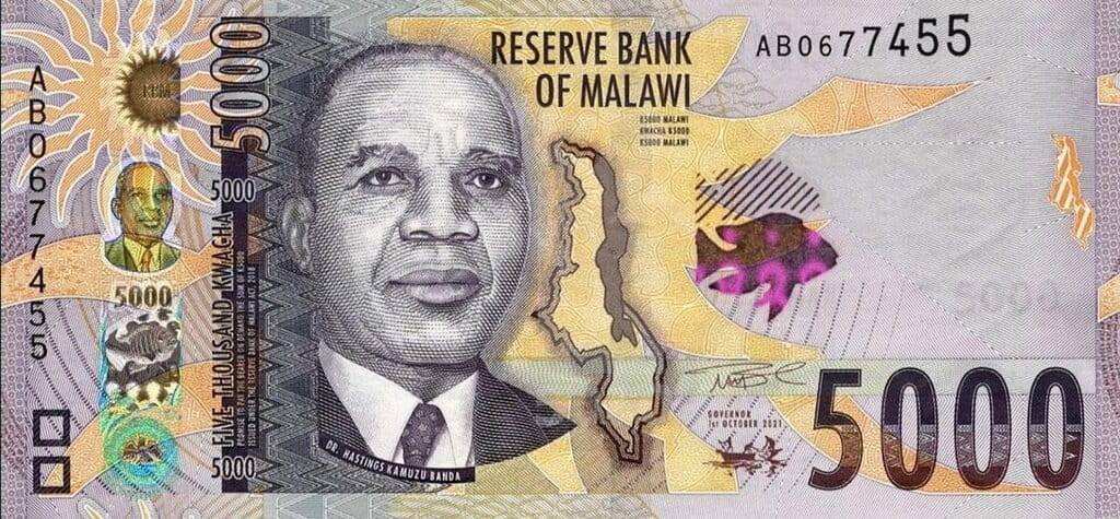 Malawi 5000 MK Tama Bank centralny 2021 P-71a