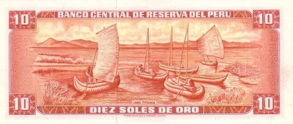 Peru 10 soles Tititaka żaglówki 1971 P-100b