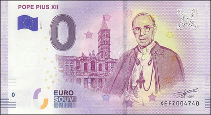 UE 0 euro Papież Pius XII 2019.1