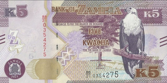Zambia 5 kwacha Lew 2021 P-57d
